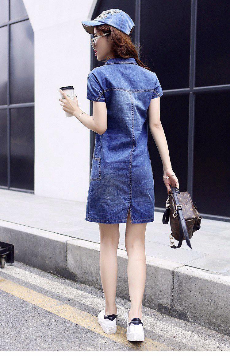 Đầm Jean Suông Cổ Sơ Mi Túi Xéo